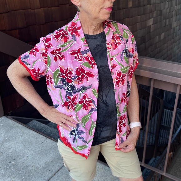 Carole Little vintage pink floral tropical lightweight blouse fits 4/6, XS - Picture 7 of 12